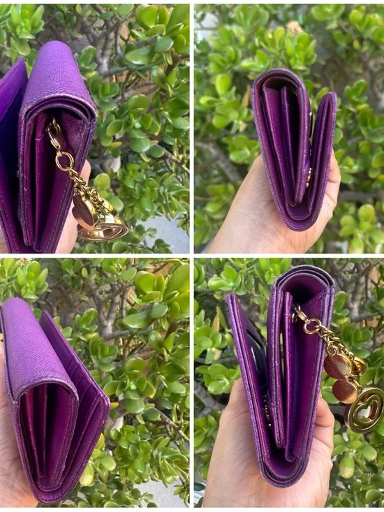 MCM Purple Saffiano Leather Logo Plaque Wallet with Gold Studs - Picture 10 of 12